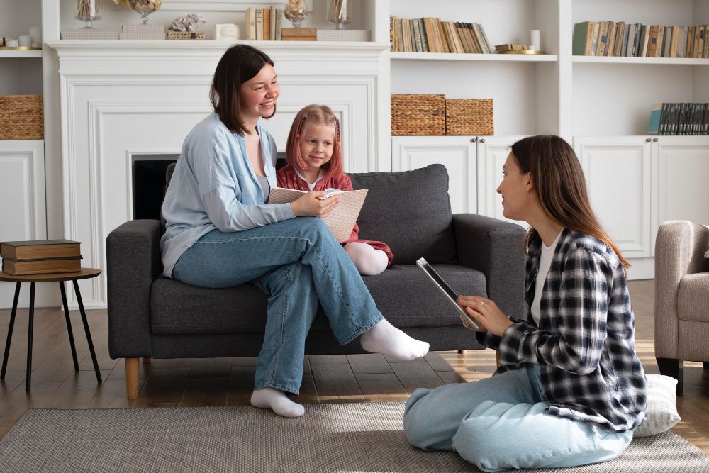 BCBA reviewing techniques with a parent